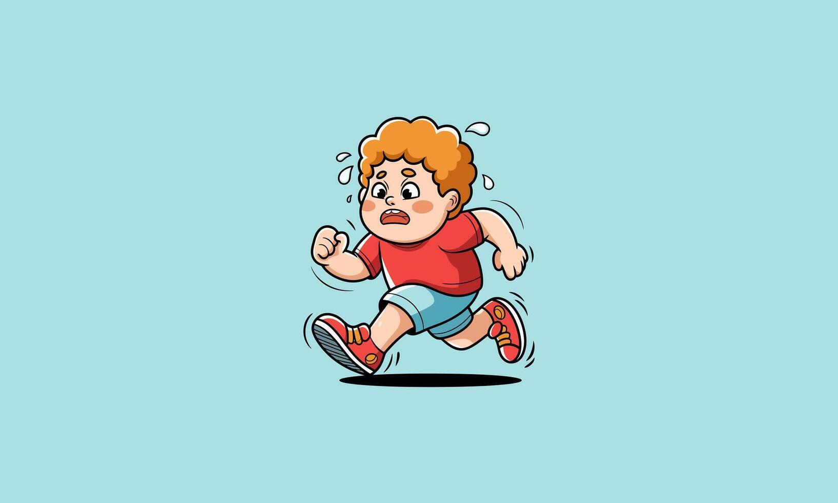 Sweating boy running fast, looking anxious and determined. vector