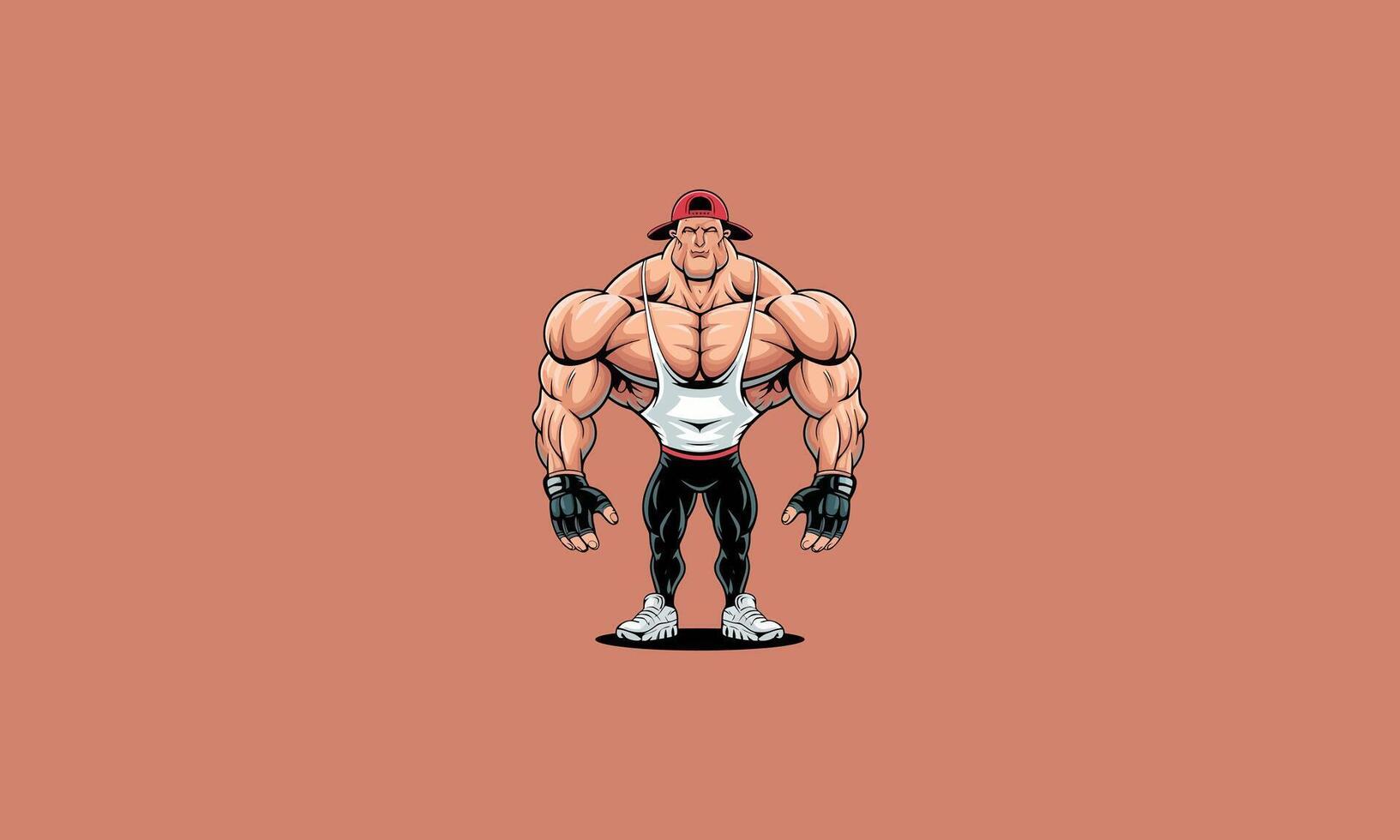 Muscular cartoon man in gym attire with determined expression. vector