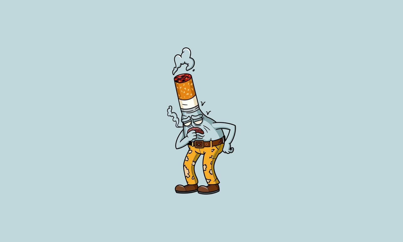 Anthropomorphic cigarette feeling unwell, symbolizing harm. vector