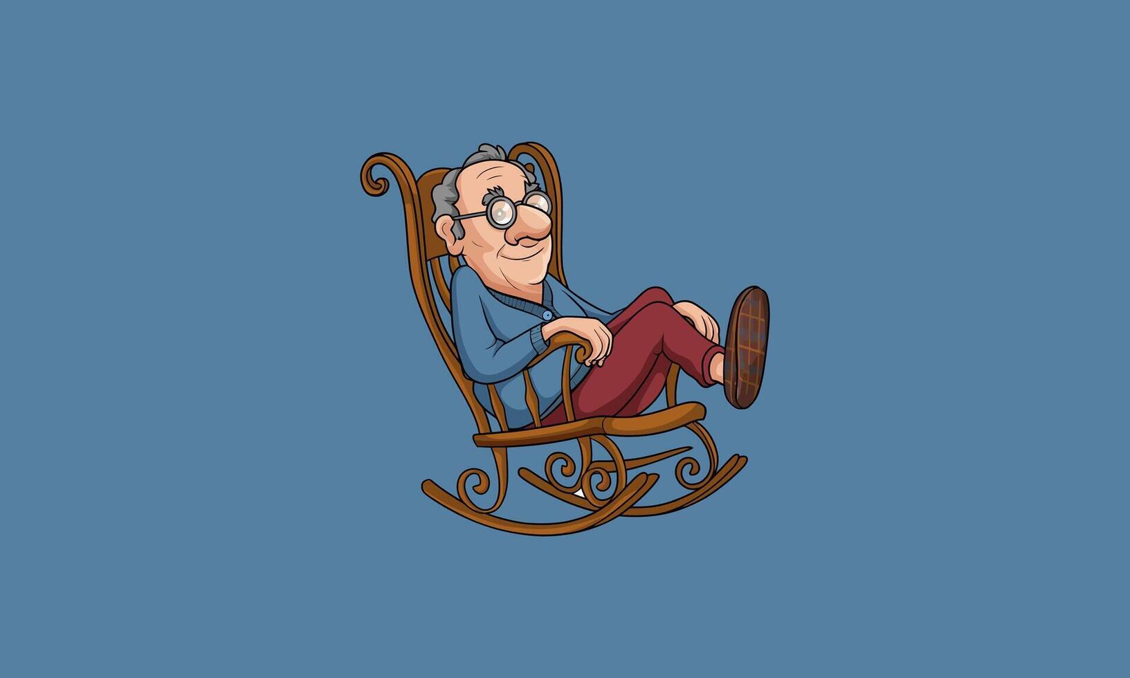 Elderly man relaxing in a rocking chair, looking content. vector