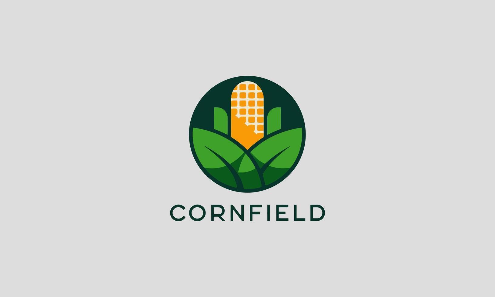 Modern cornfield logo with corn and leaf elements vector
