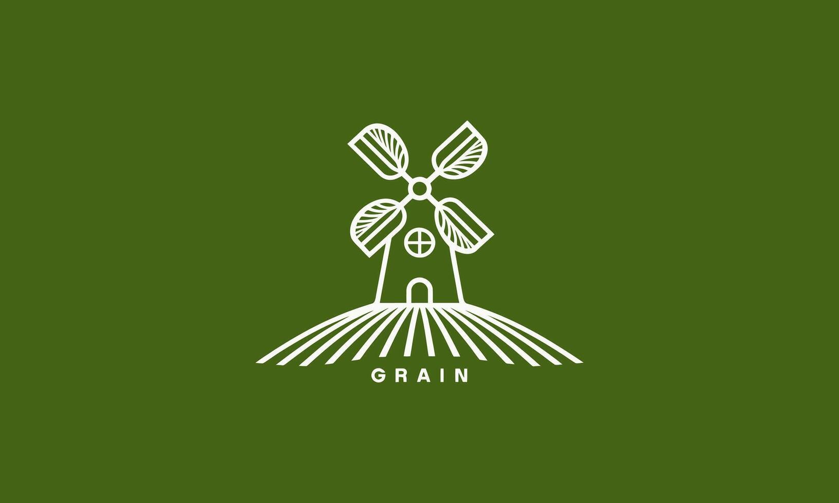 Minimalist windmill on grain field in green theme vector