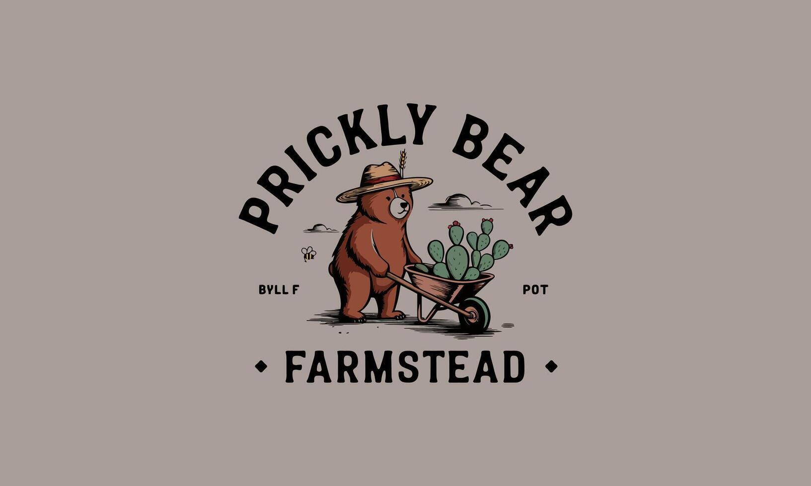 Farmstead logo with bear, cactus, and rustic charm vector