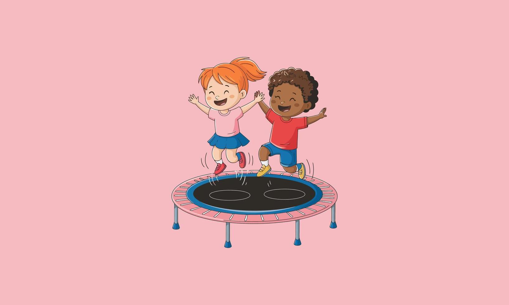 Happy kids jumping together on a trampoline, smiling vector