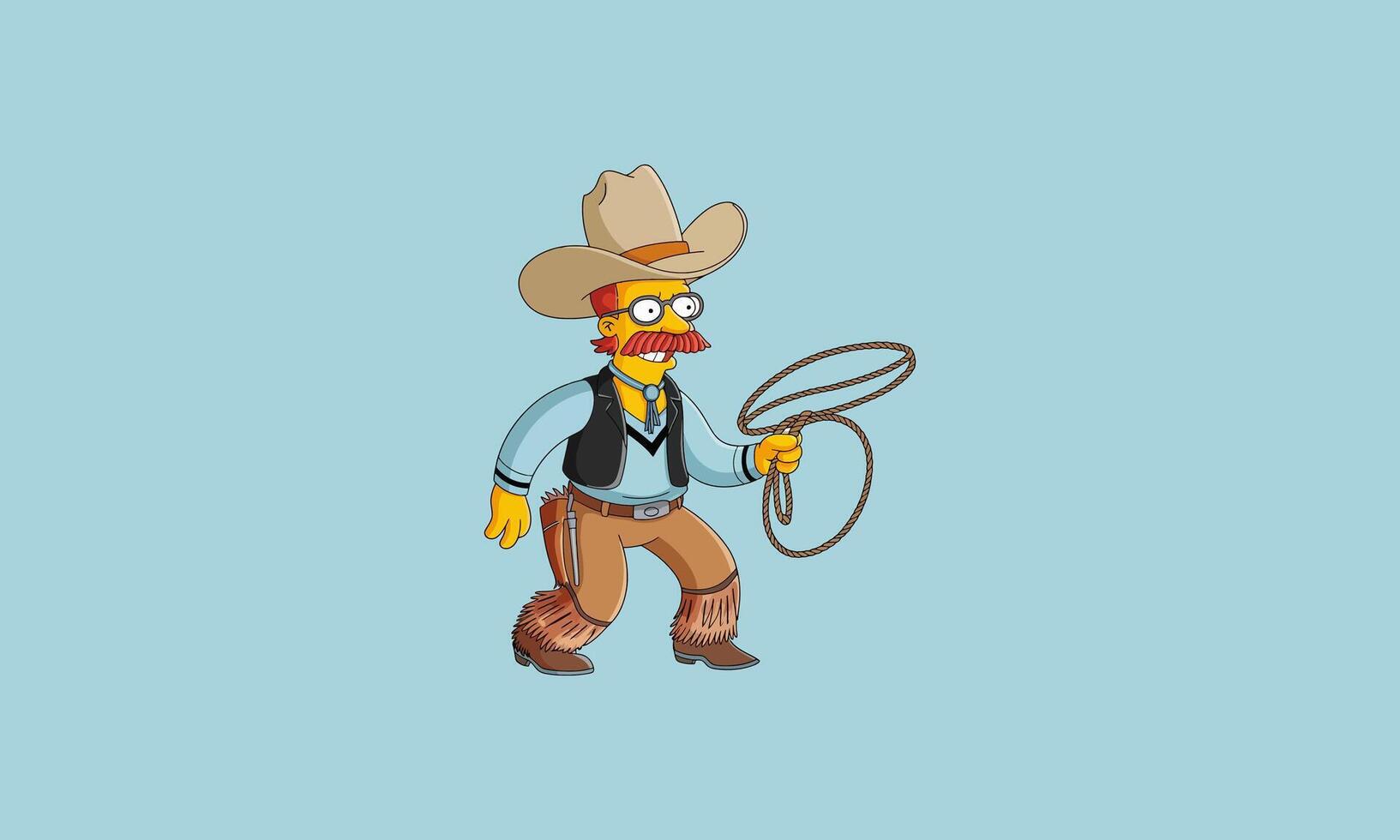 Cartoon cowboy character with lasso and western attire vector