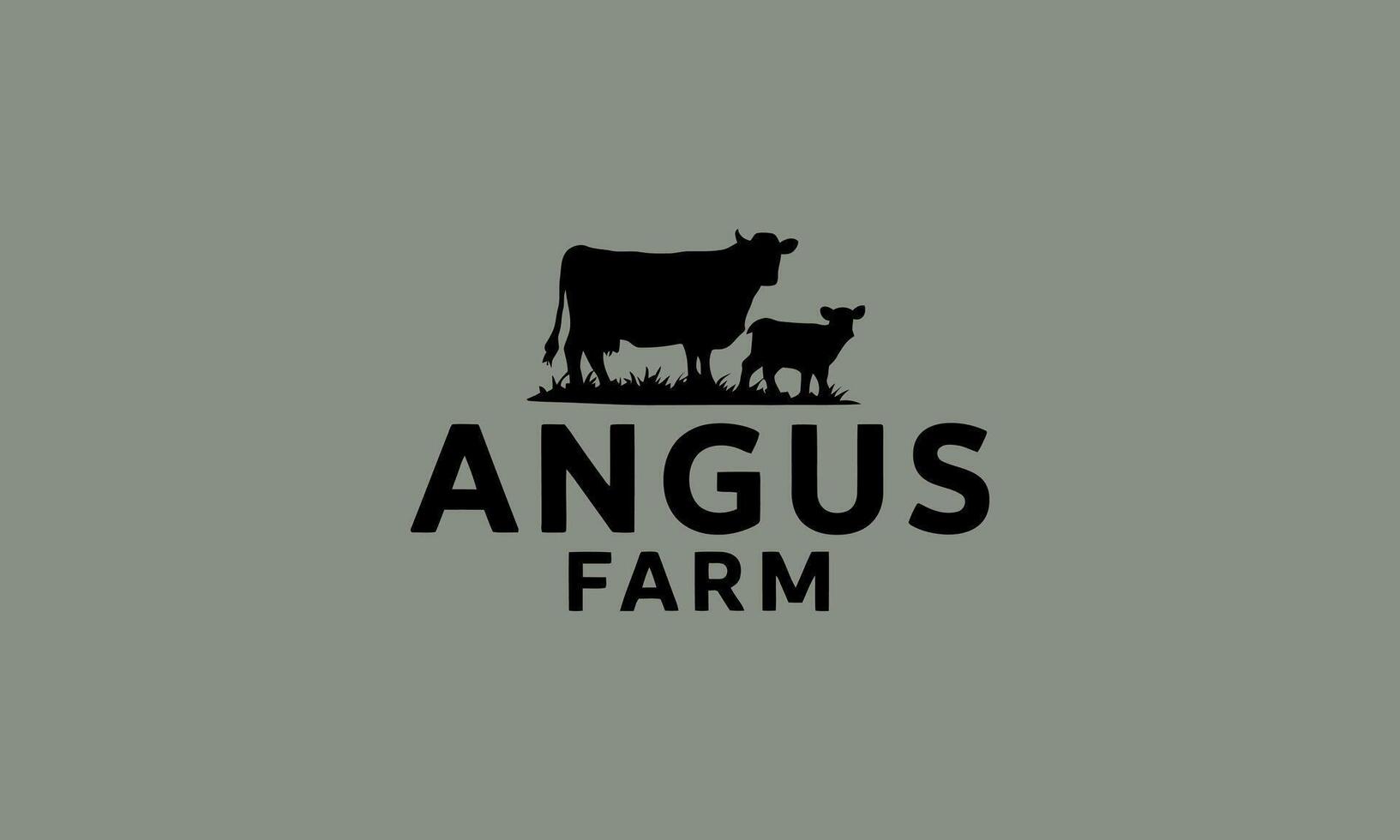 Angus farm logo with cattle silhouette vector