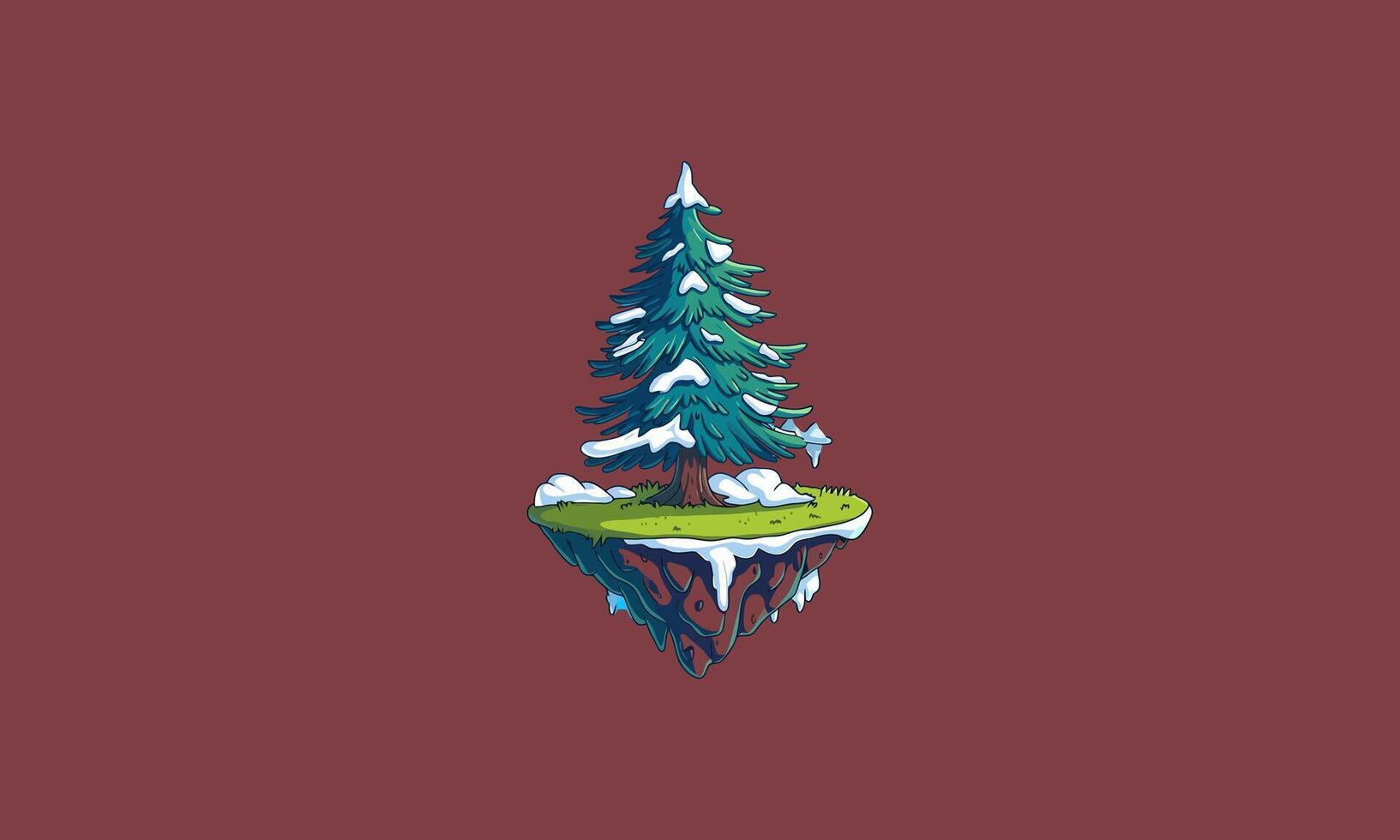 Floating snow-covered pine tree island illustration vector