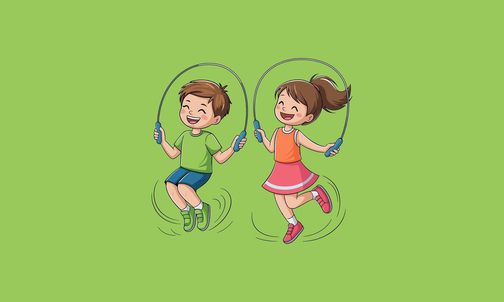 Happy kids skipping rope together with big smiles vector