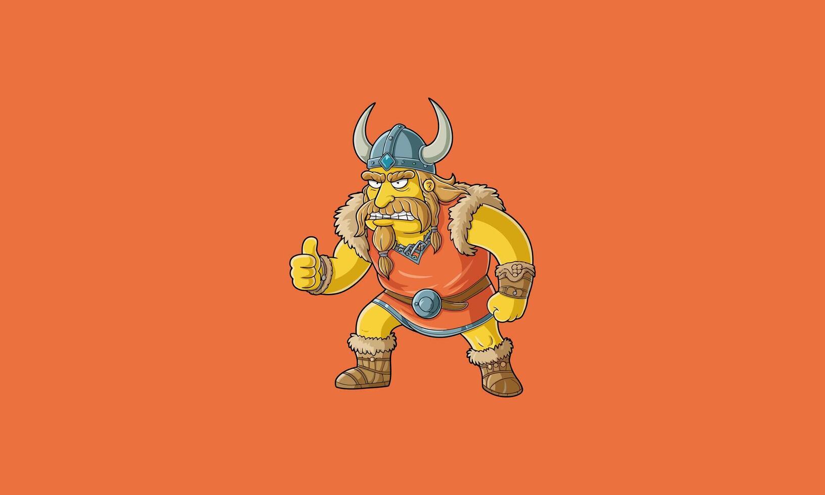 Cartoon Viking warrior with horned helmet and fierce pose vector