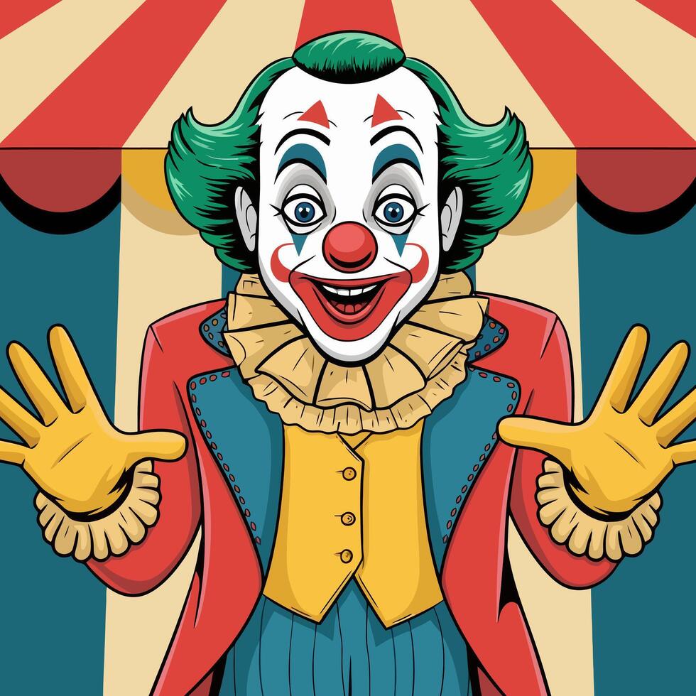 Cartoon clown character in colorful suit with open arms vector