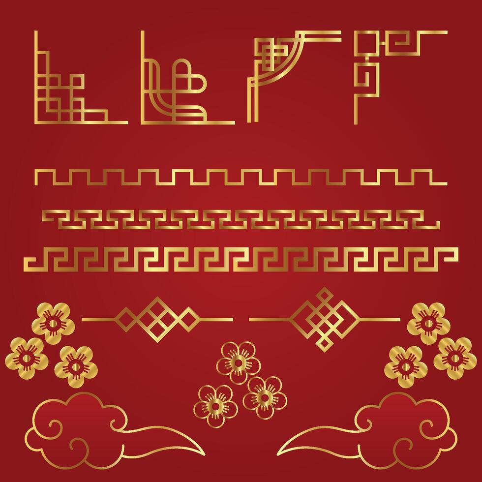 Chines new year ornament set vector
