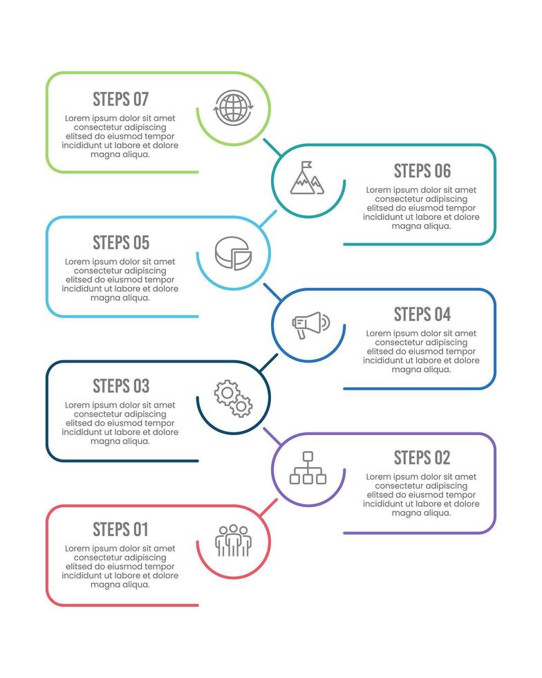 7 Step Vertical Infographic or Options. Simple design, Presentation, Banner, Poster, Plan and Brochure. vector