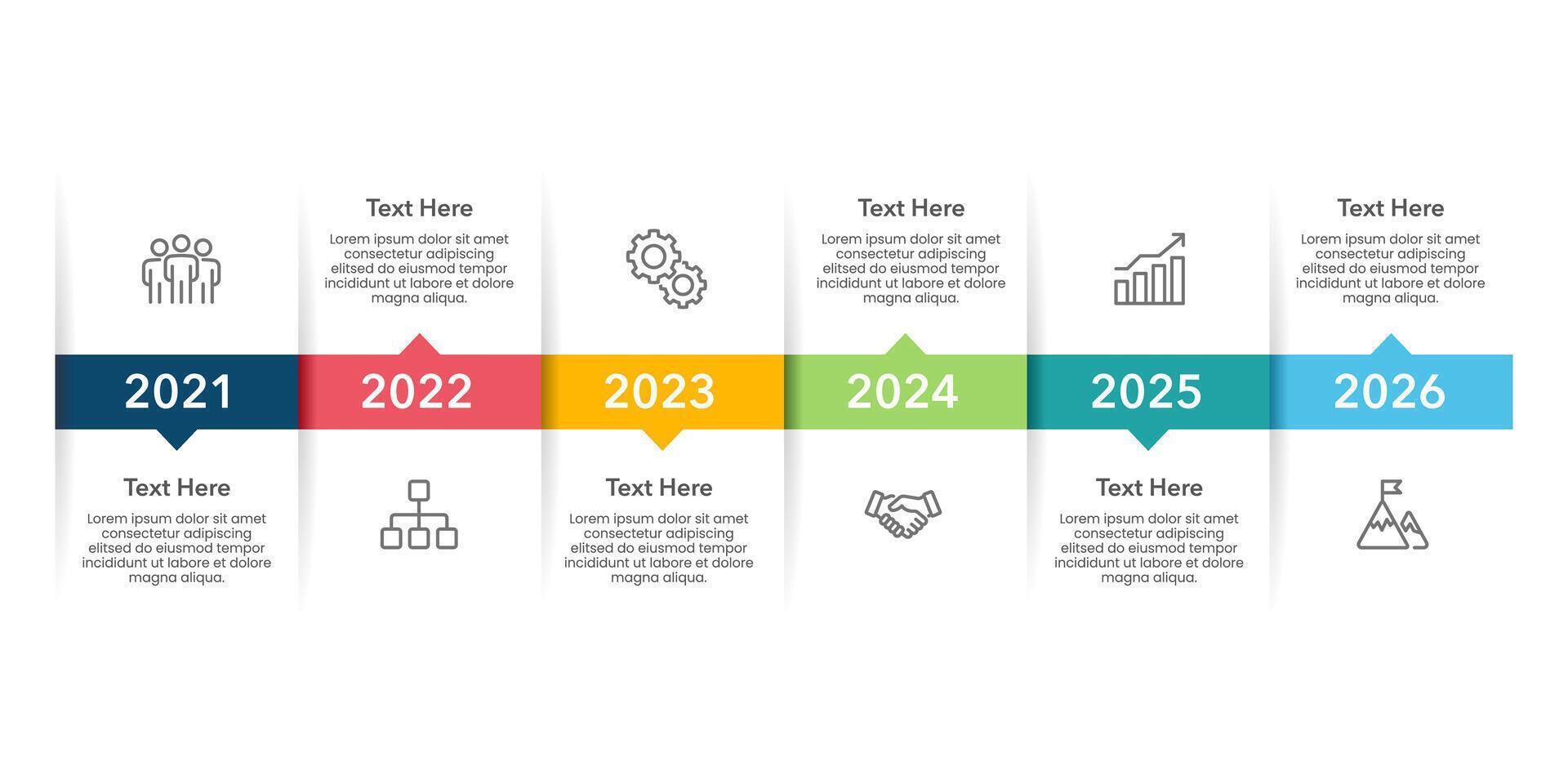 Business Timeline 6 Years Infographic Design Template for Business. Presentation, Milestones, Anniversary, Plan and Project. vector