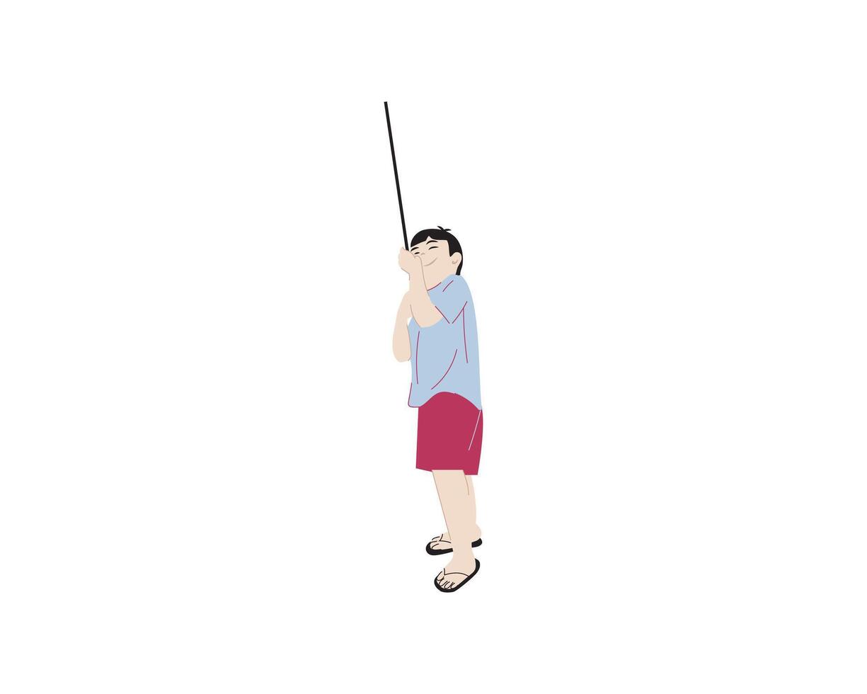 a Child playing with kite strings illustration vector