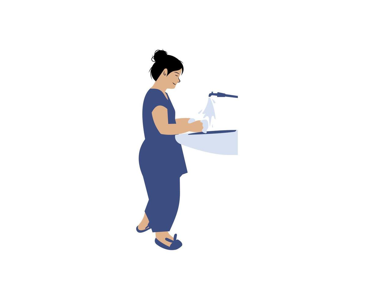 A woman washing hands illustration vector