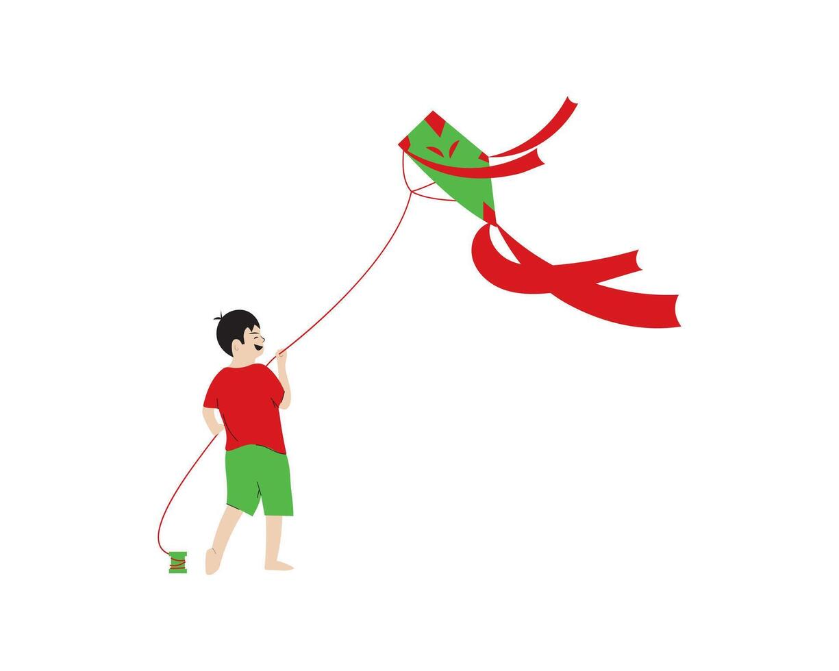 A child playing a kite illustration vector