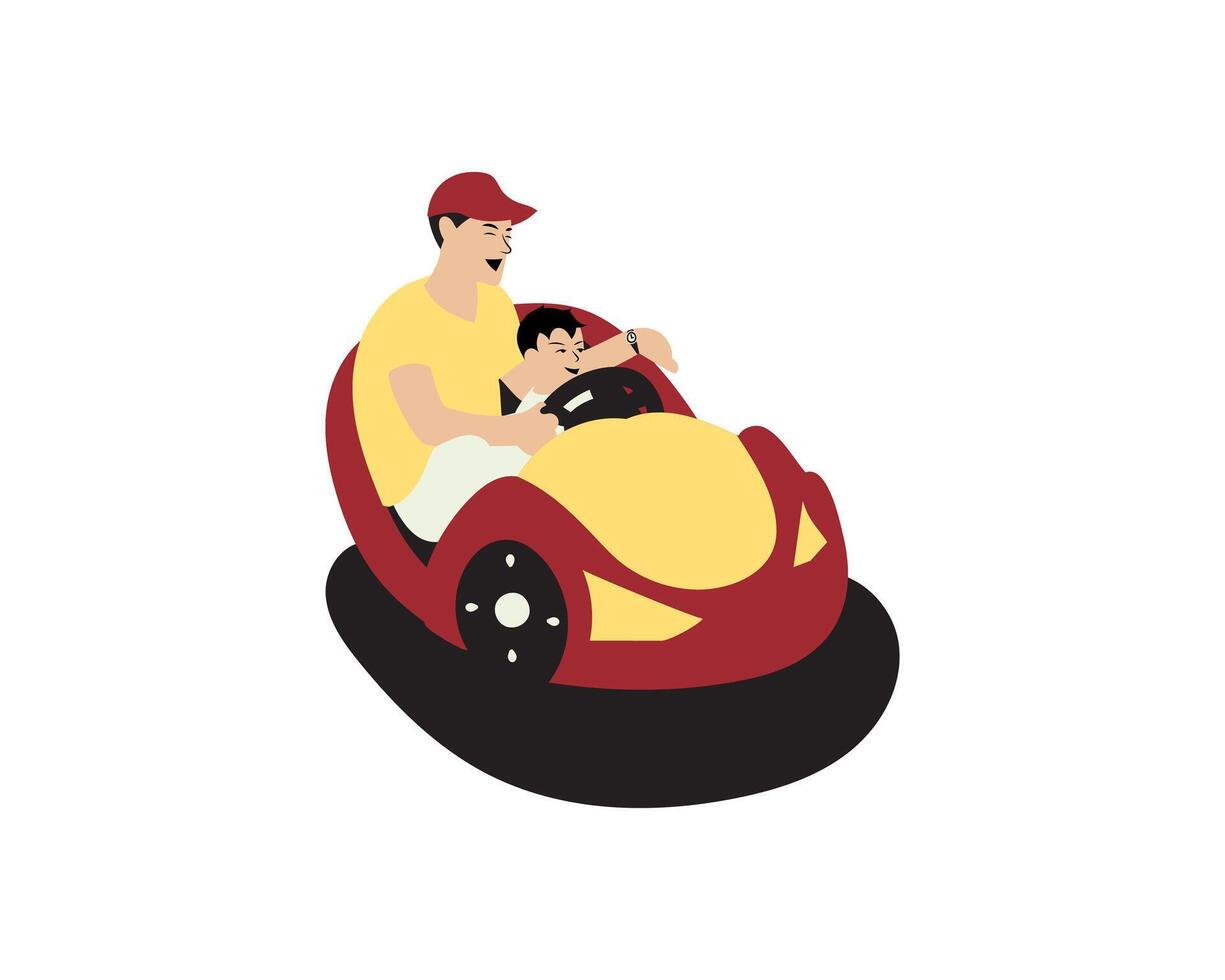 a Father and son playing car toy together illustration vector