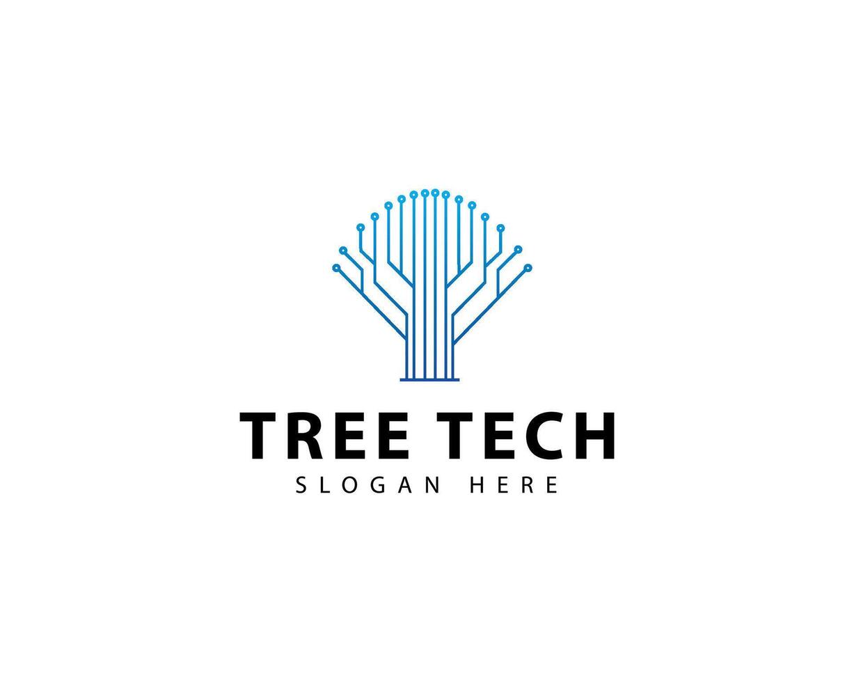 Tree Tech Logo A Conceptual Green Network Technology With Electrical Circuit And Digital Icon vector