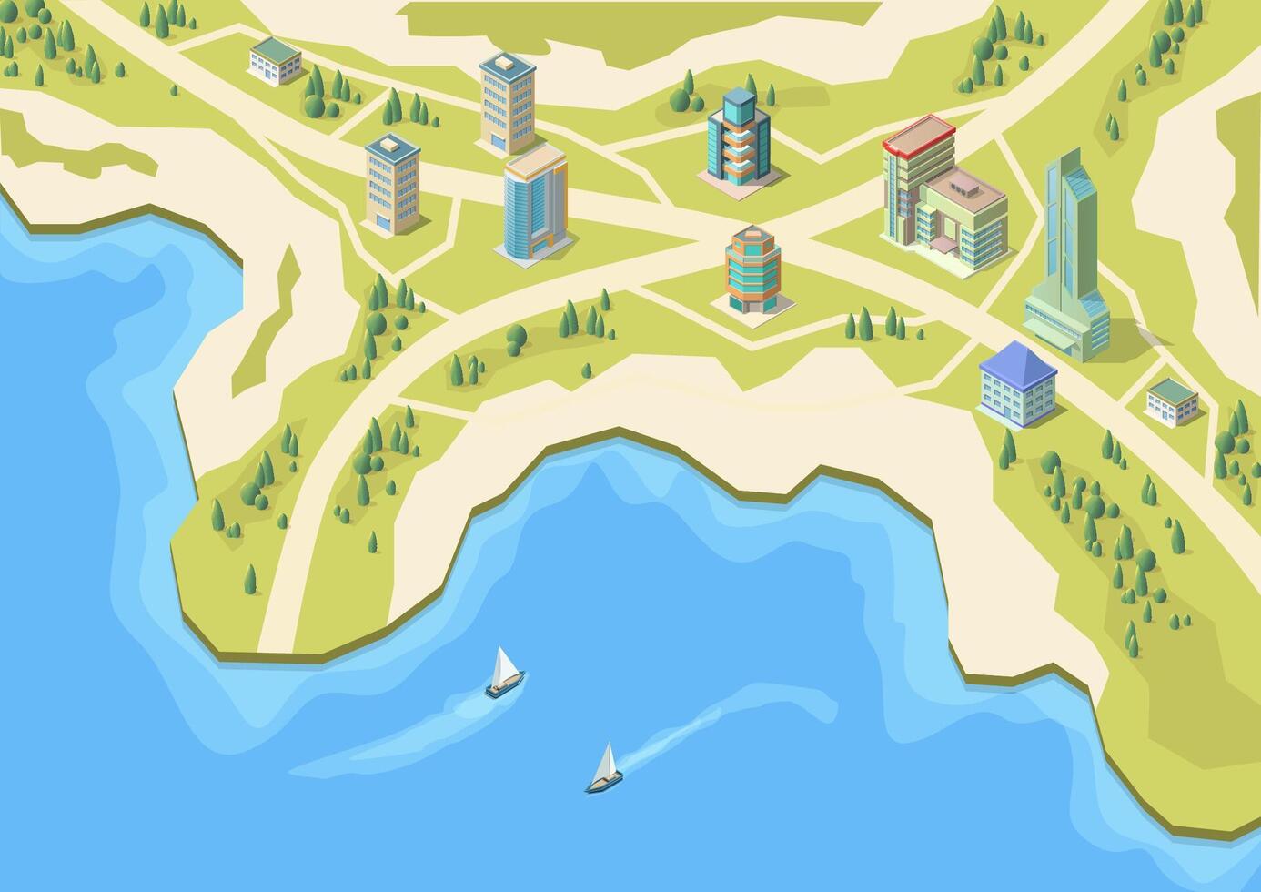 Isometric map of coastal area vector