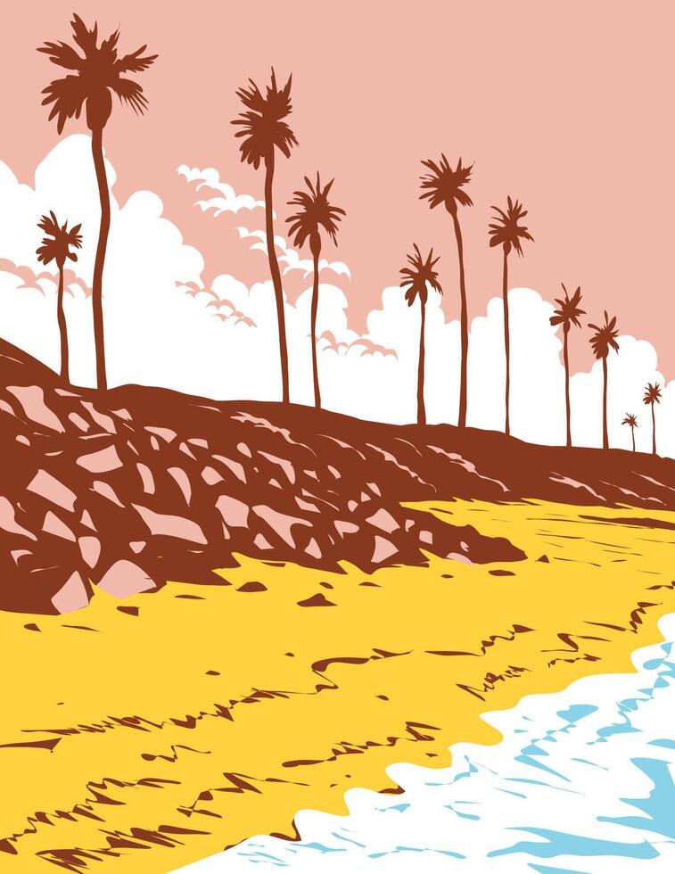 Warm Water Jetty Beach in Carlsbad State Beach California WPA Poster Art vector