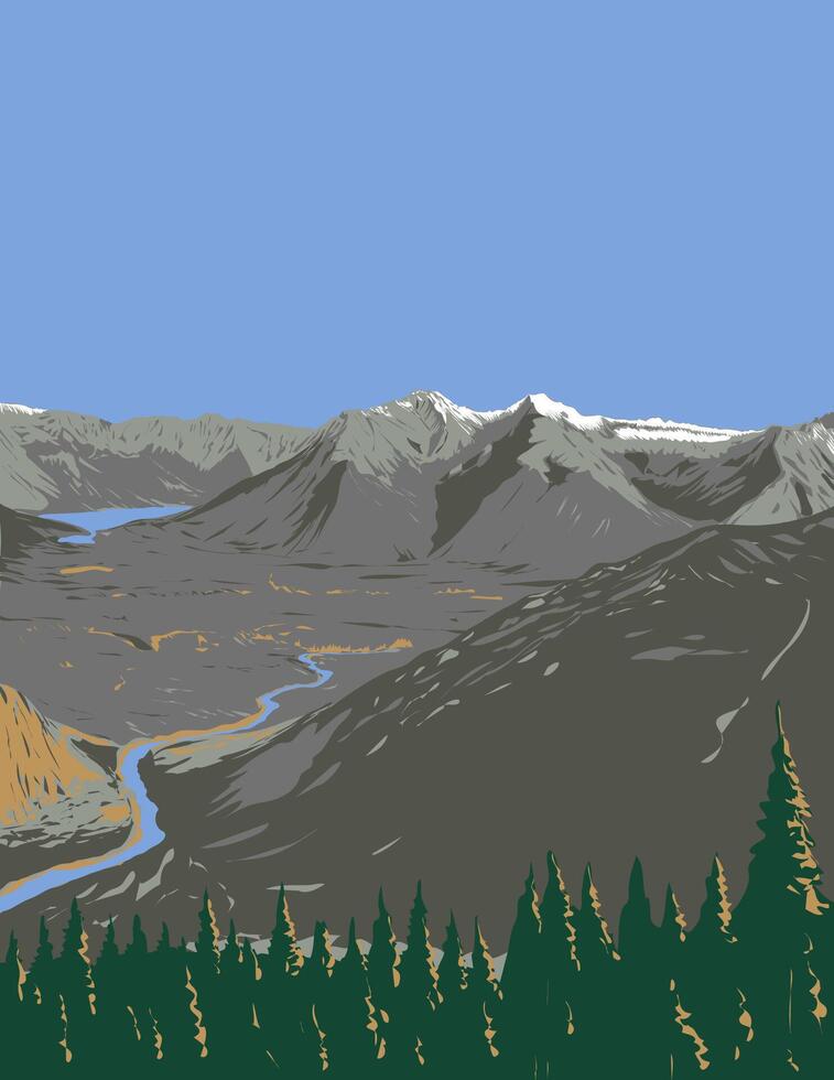 Bow Valley and Bow River in Banff National Park Canada WPA Poster Art vector