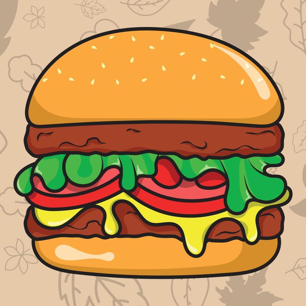 a hamburger with cheese and lettuce on it vector
