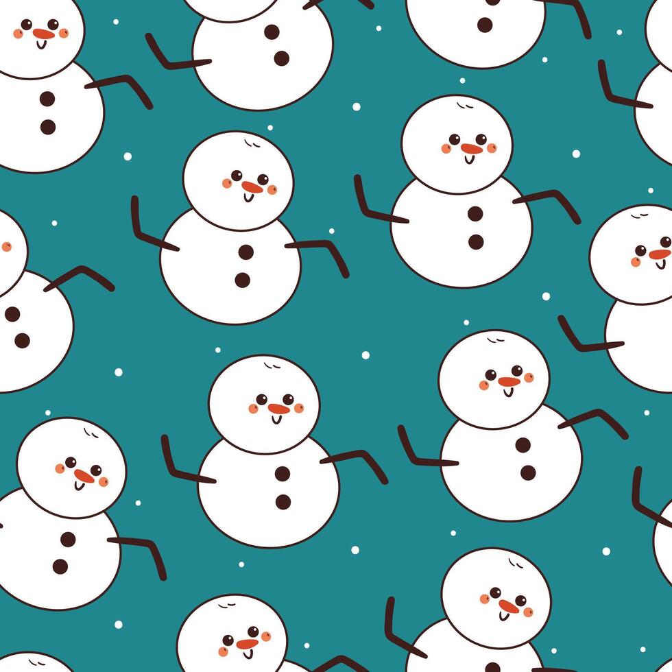 seamless pattern cartoon snowman in winter day. cute winter wallpaper for fabric print, gift wrap paper vector