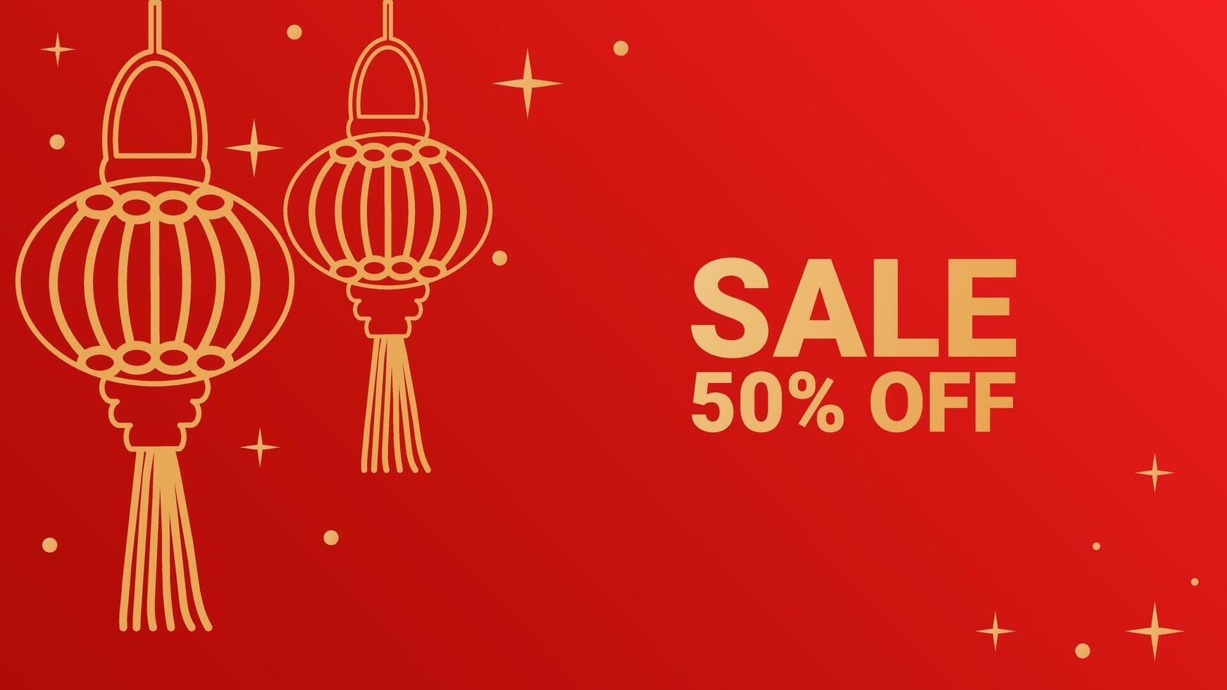 Chinese New Year discount banner red gold. Stars and lanterns. Traditional abstract patterns. Design for online store social network web page. illustration. vector
