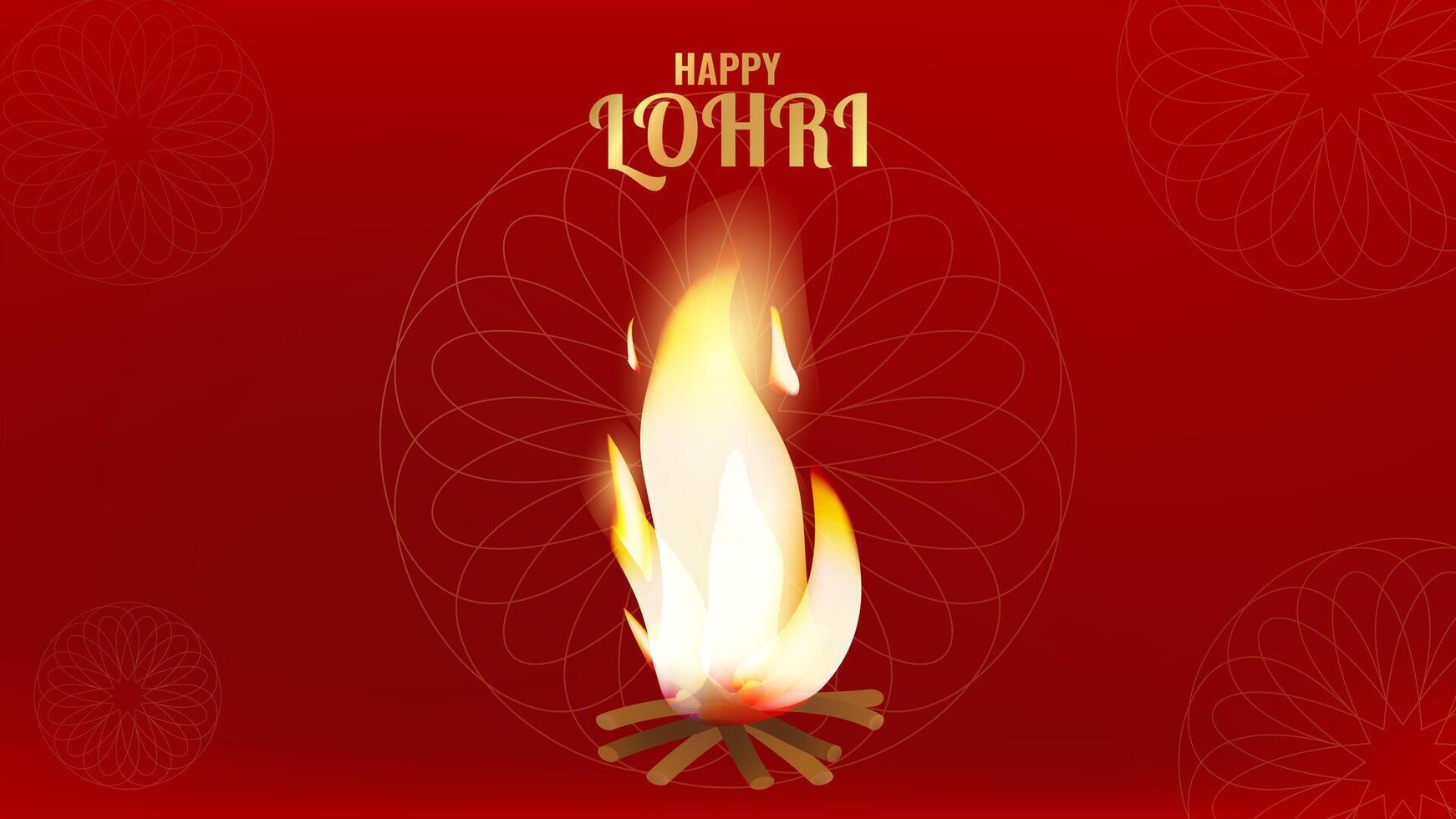 Happy Lohri Indian holiday festival bright bonfires symbolizing the harvest season. Design invitation card banner poster. illustration. vector