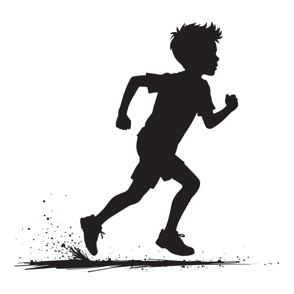Kid runner silhouette on a white background. illustration ideal for sports, fitness, and children's activity designs. Perfect for athletic-themed projects. vector