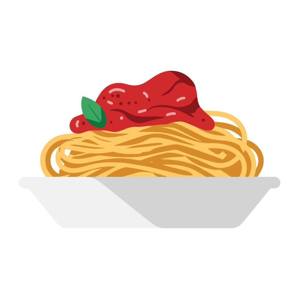 Spaghetti on a plate, flat style illustration, isolated on a white background. Ideal for food and Italian cuisine themes. vector