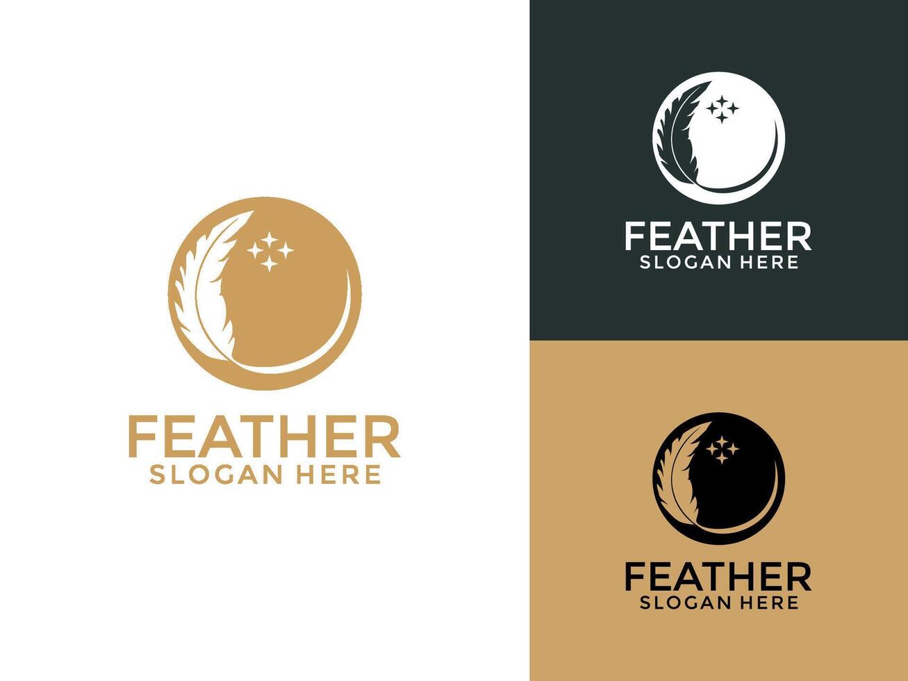 Circle Feather logo design , signature logo design template vector
