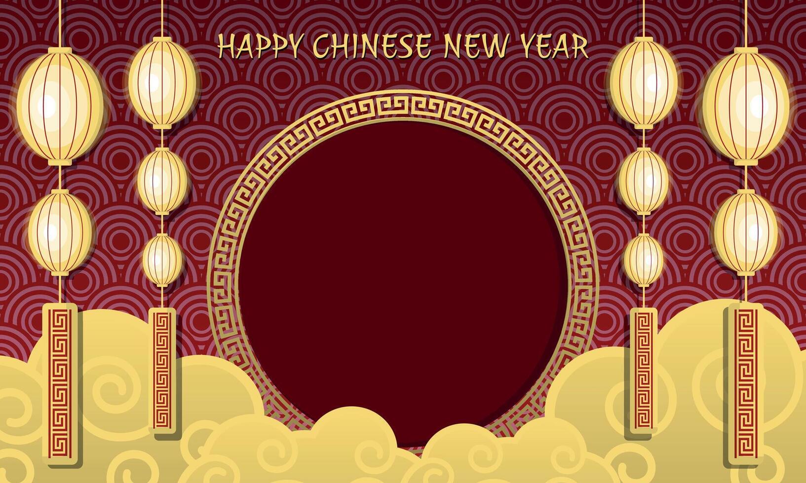 Happy Chinese New Year template with lantern and photo frame vector