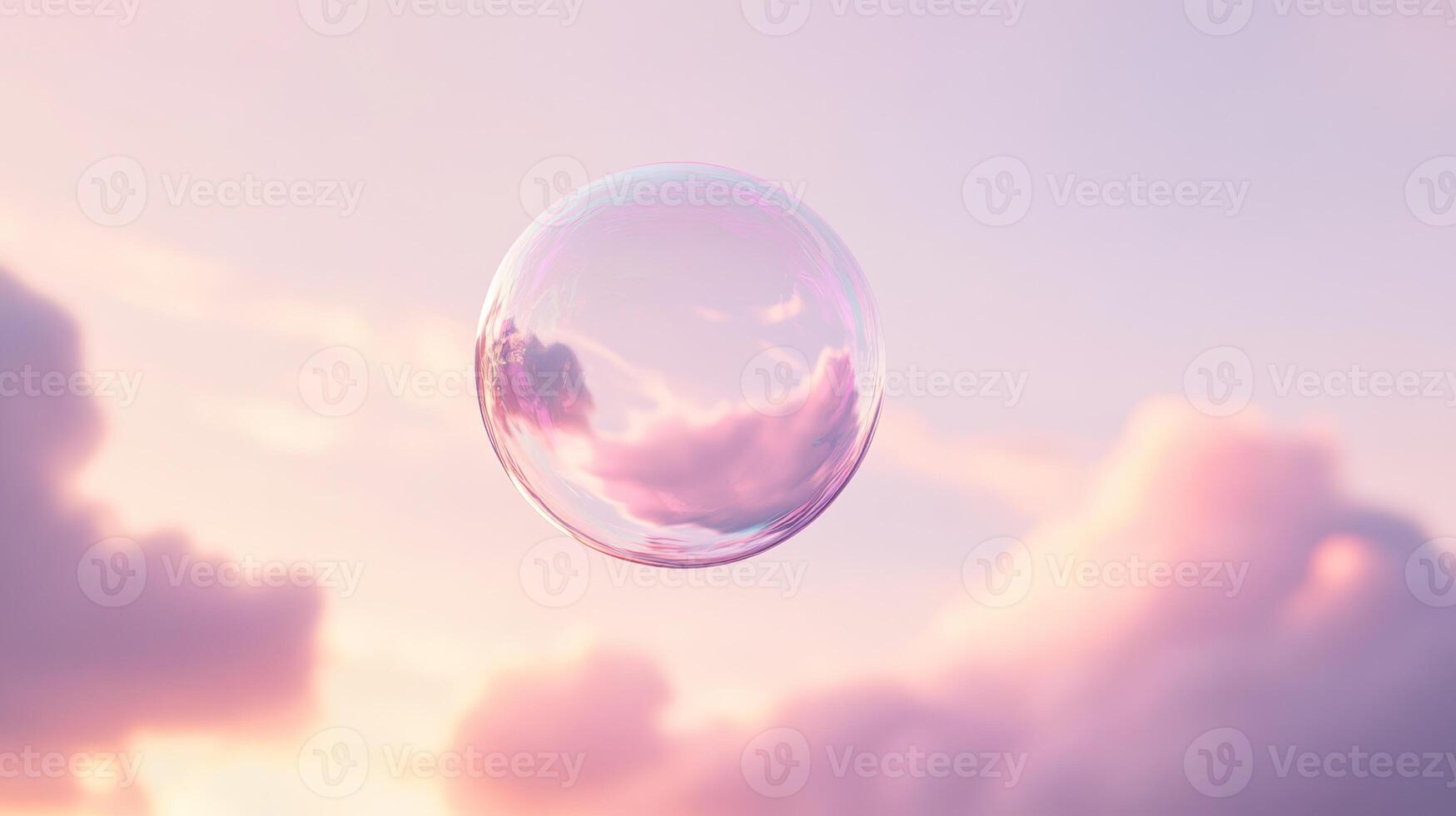 A pink bubble floats through a dreamy sky of fluffy clouds, radiating lightness with shimmering reflections that sparkle in the sunlight, captivating all who behold its whimsical beauty photo