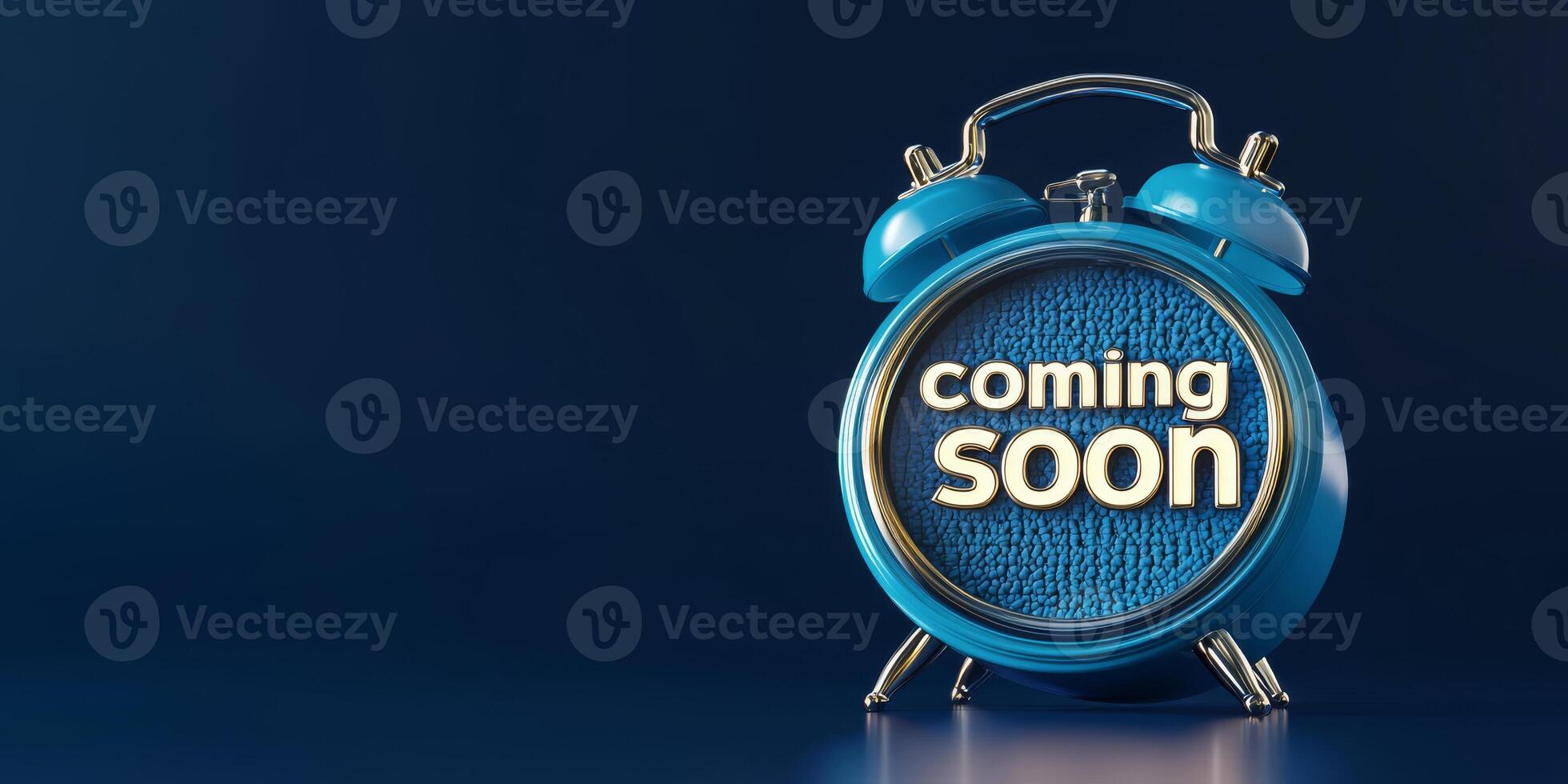 This vintage alarm clock design highlights coming soon, making it perfect for marketing announcements and website placeholders by grabbing attention and sparking viewer interest photo