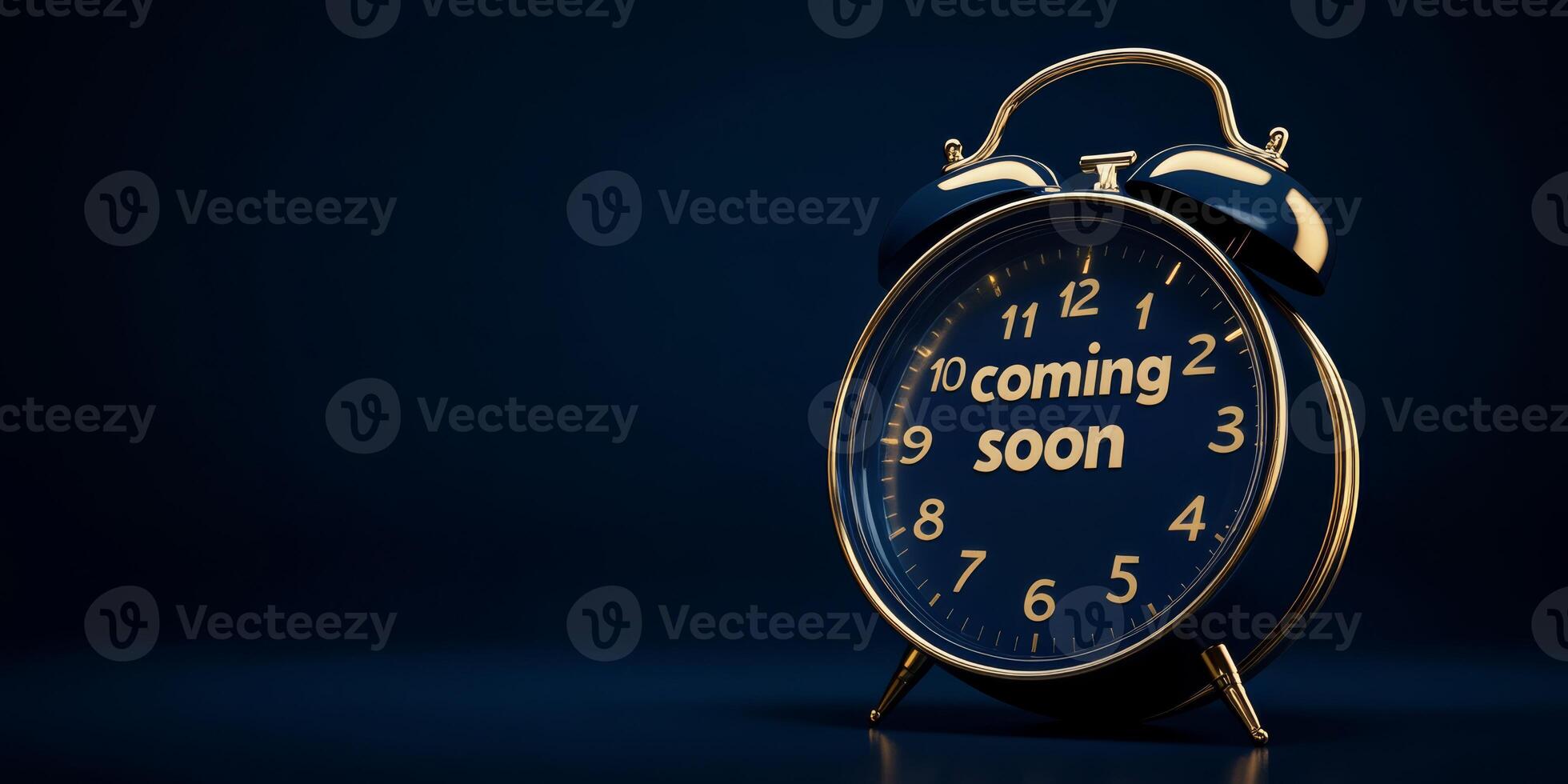 This retroinspired alarm clock design features a coming soon message, ideal for web placeholders or marketing announcements that capture attention and engage viewers with nostalgia photo