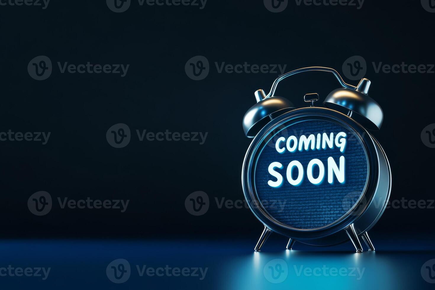 This vintage alarm clock design showcases a Coming Soon message, effectively acting as a placeholder for websites or marketing, enhancing brand visibility and increasing audience interest photo