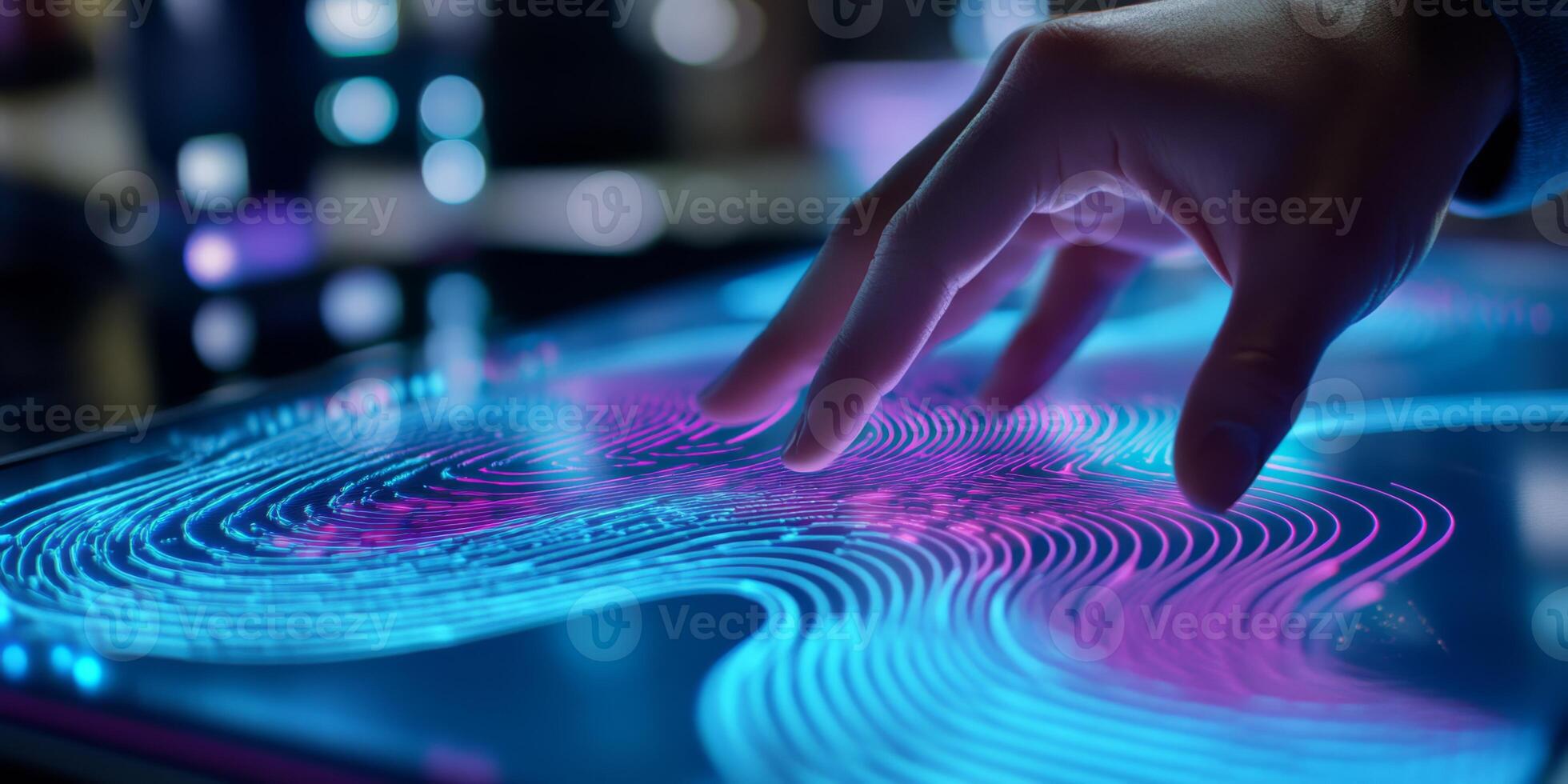 A hand interacts with a colorful display in a modern office, symbolizing innovation, collaboration, and teamwork, essential for advancing technology and fostering creativity in various projects photo