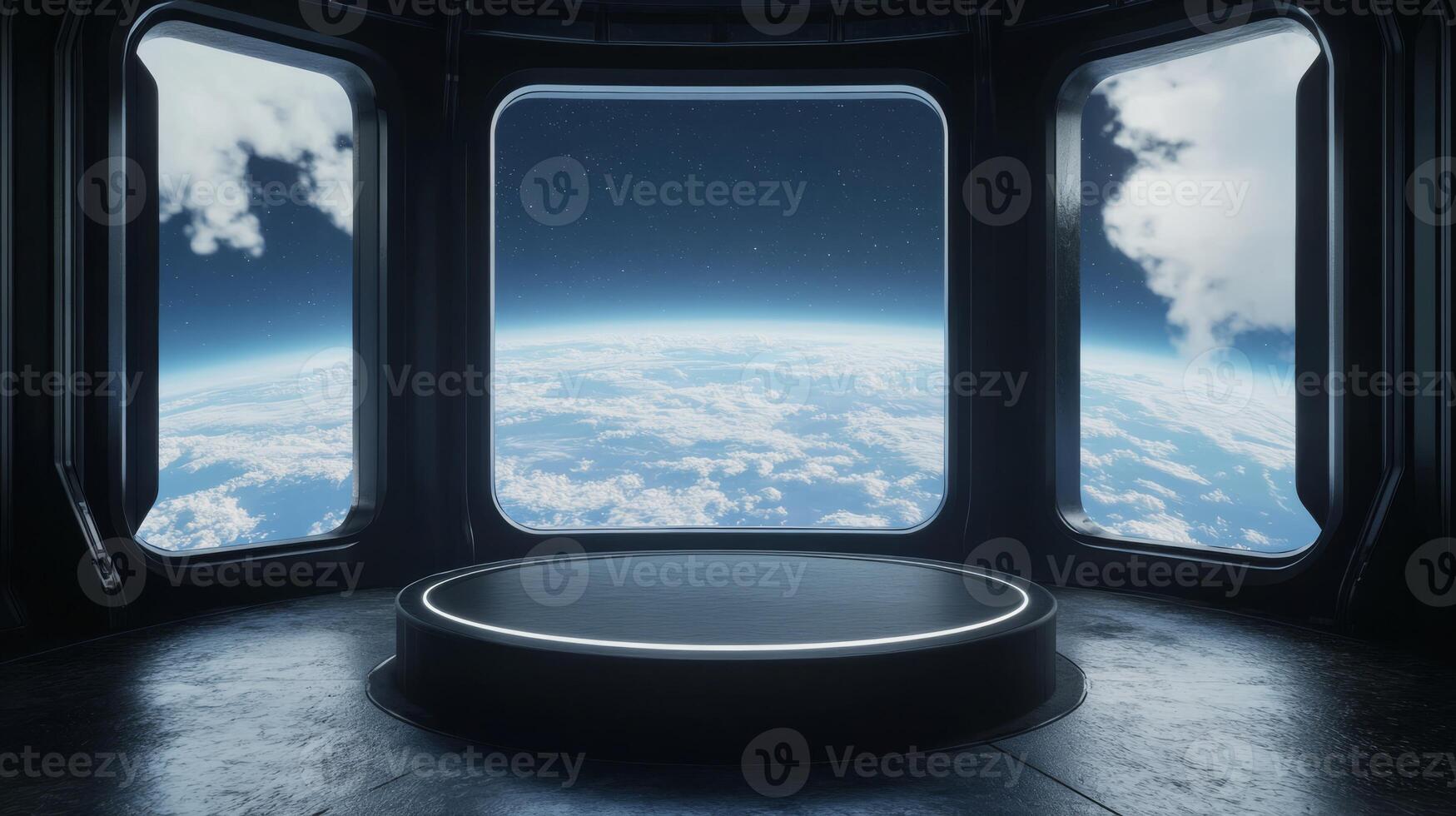 Experience the stunning view of Earth from a futuristic space station. This imagery, perfect for scifi themes and space exploration, showcases our planets beauty from the vastness of space photo
