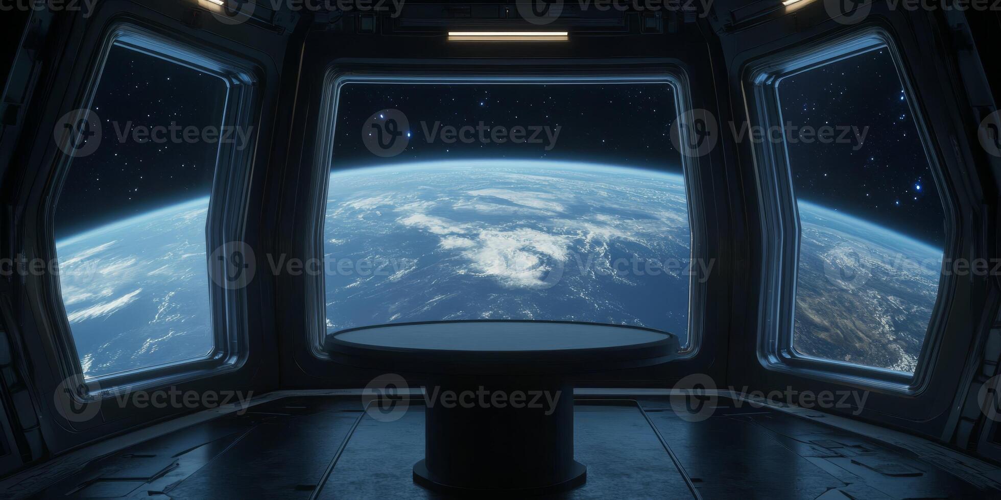 This futuristic space station offers stunning views of Earth, perfect for immersing in science fiction themes and serving as a backdrop for educational presentations on space exploration photo
