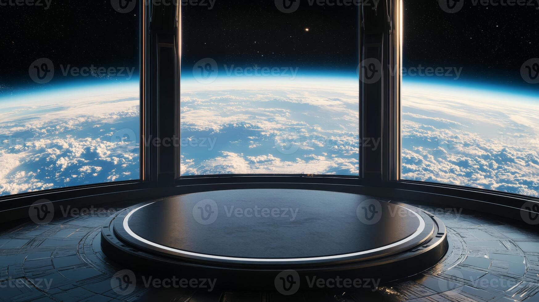 The sleek design of a space station offers a breathtaking view of Earth, perfect for captivating scifi themes and exploring the vastness of outer space and the limitless universe beyond photo
