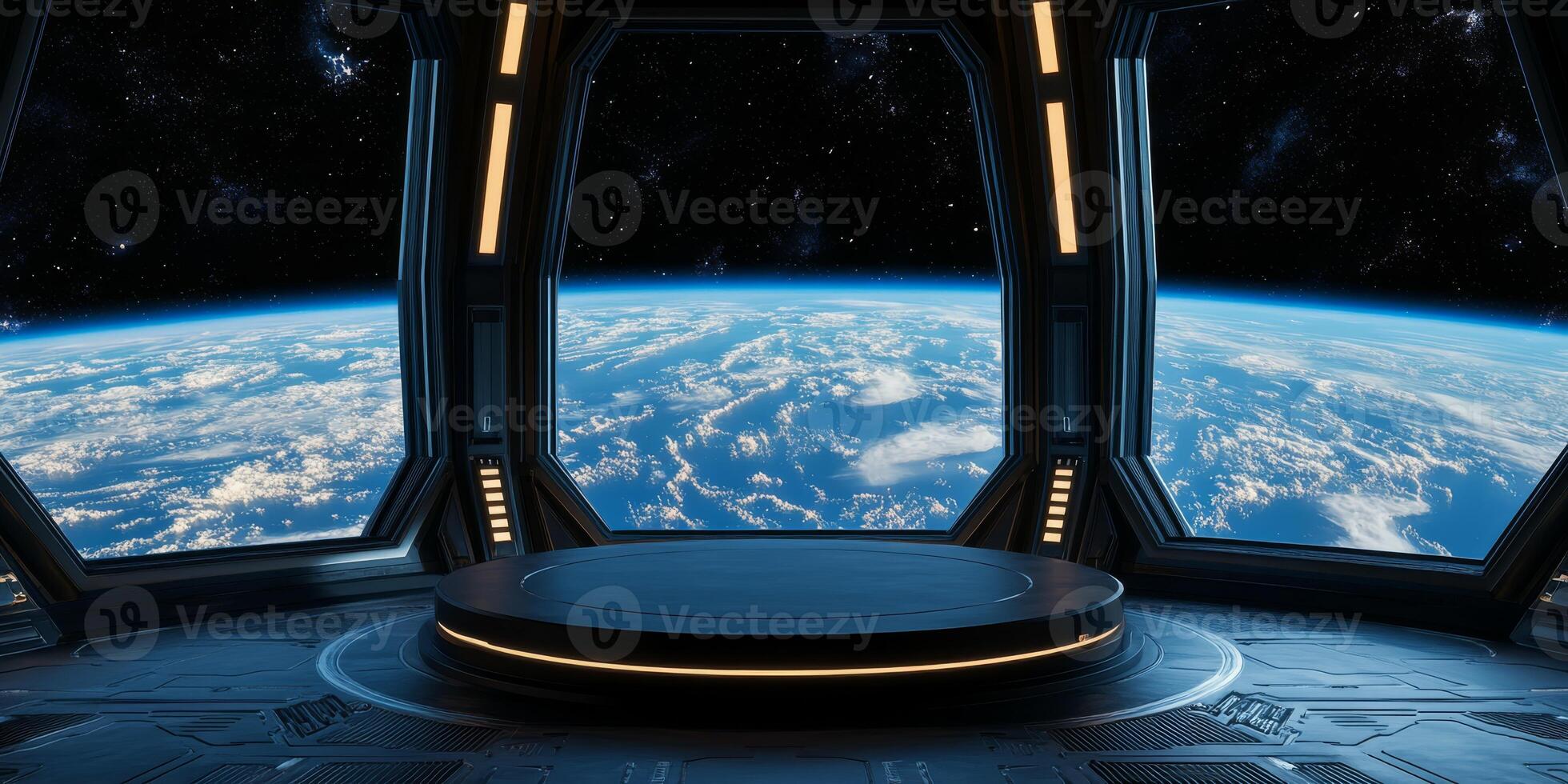 The interior of a modern space station provides stunning views of Earth, making it perfect for scifi themes and inspiring futuristic presentations that ignite imagination and creativity photo
