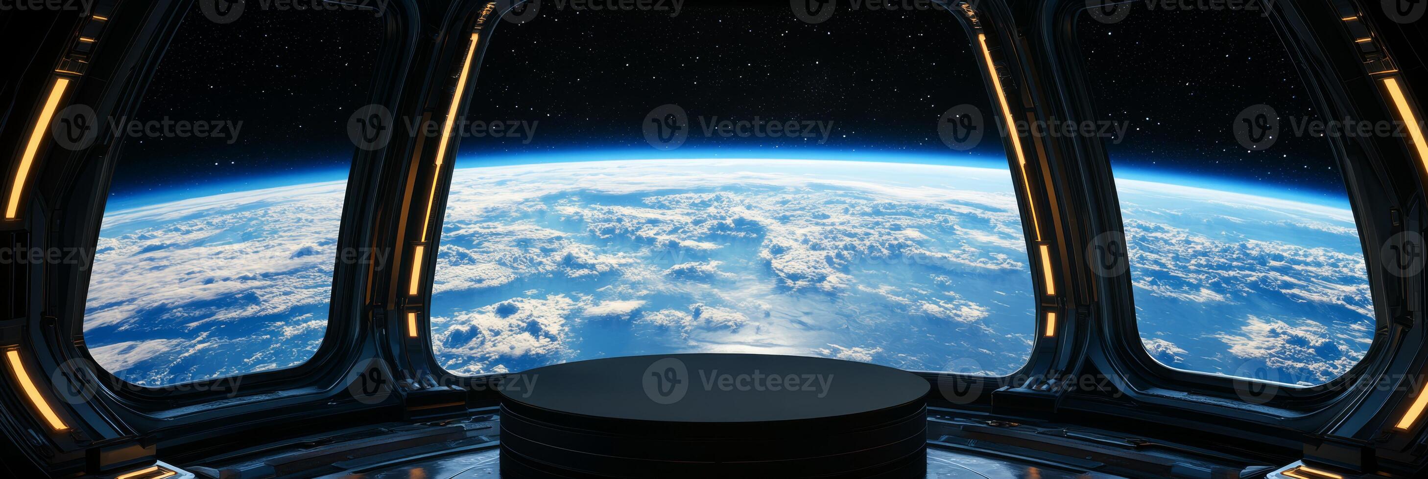 A stunning futuristic space station, designed with innovative architecture, captures a mesmerizing view of Earth, ideal for scifi themes, inviting dreamers of adventure to explore new frontiers photo