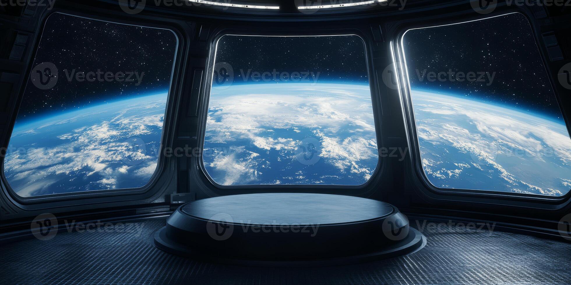 A breathtaking view from a futuristic space station showcases vibrant Earth against the vastness of space, inviting viewers to imagine limitless possibilities beyond our atmosphere photo