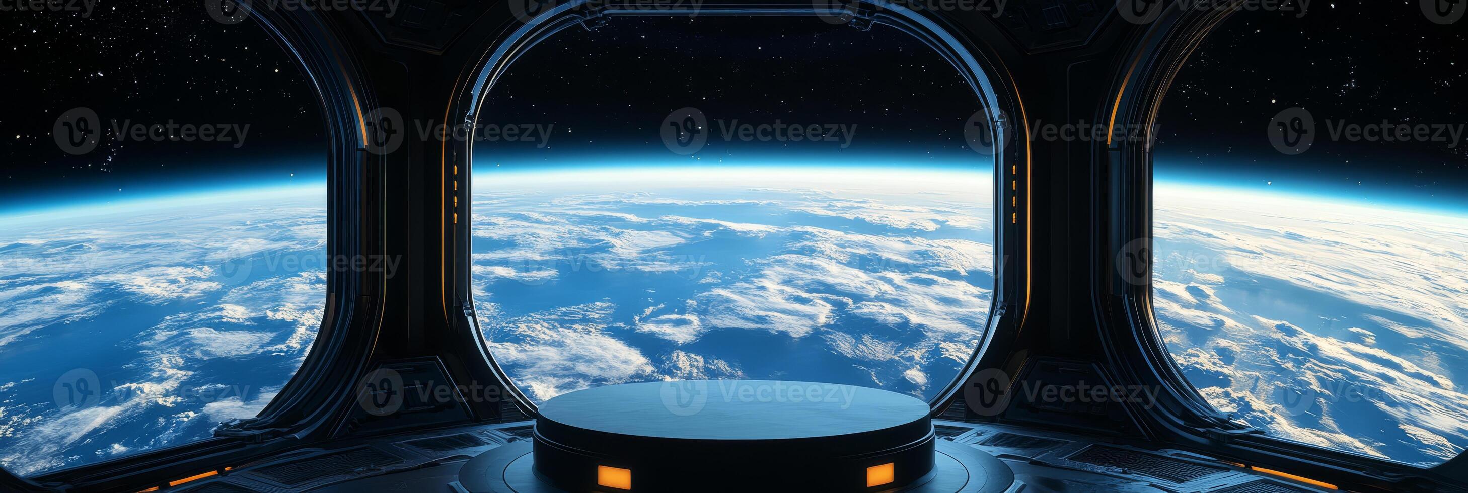 Imagine a breathtaking view from a cuttingedge space station, showcasing vibrant Earth against a mesmerizing starry backdrop, perfect for scifi themes, captivating the imagination of all who see it photo