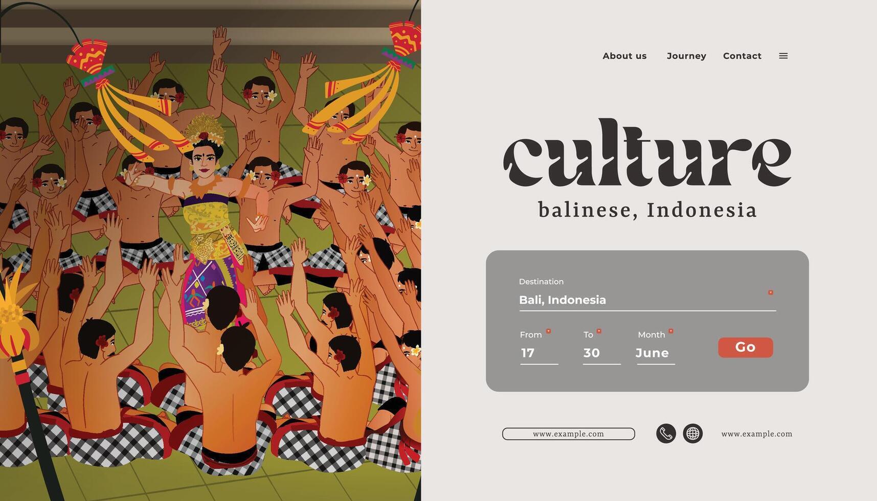 website landing page template idea with Indonesia Bali Kecak dancer design illustration vector