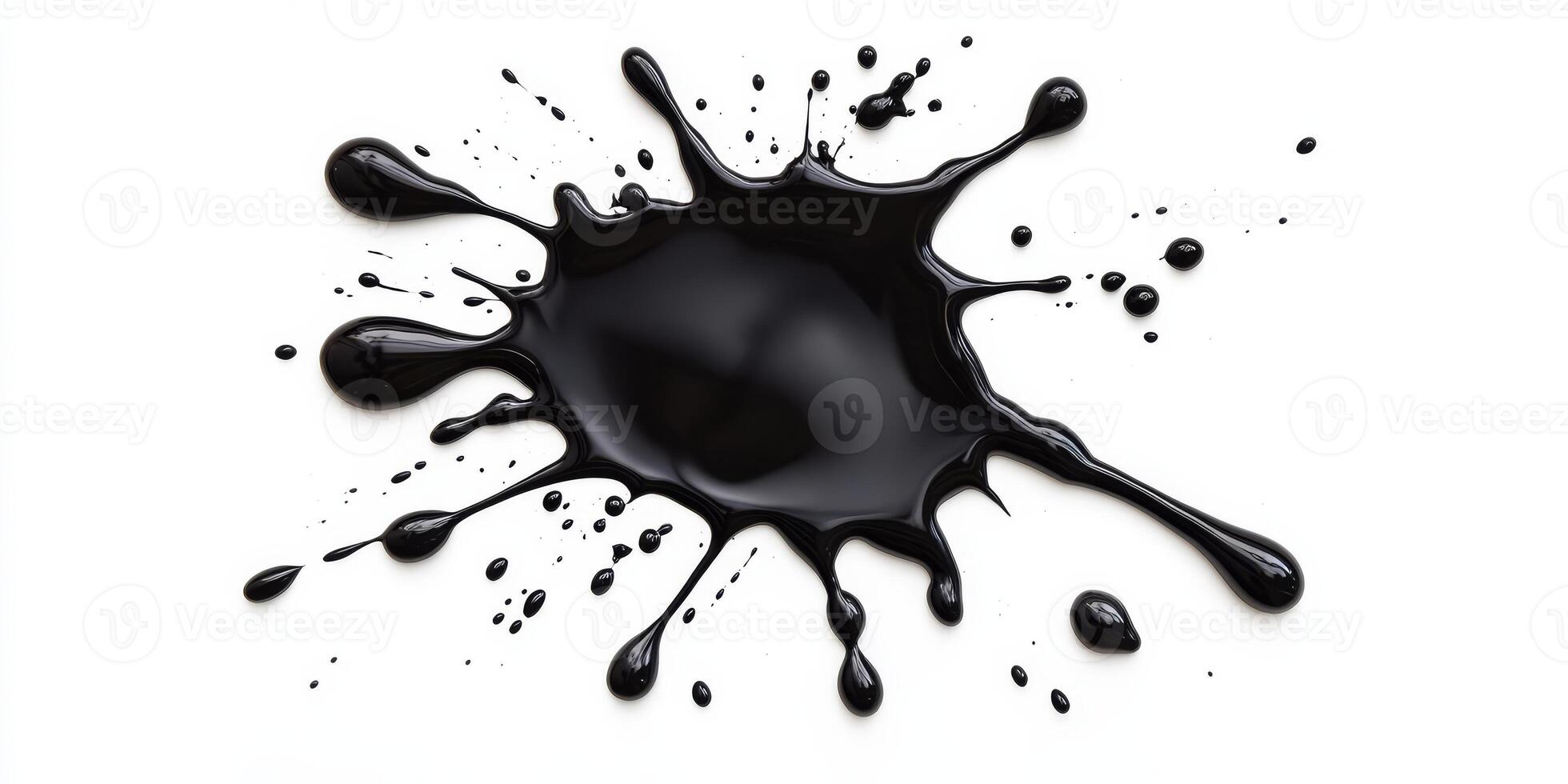 This artwork features a bold black paint splash, showcasing grainy textures and dynamic movement against a stark white background, creating strong visual contrast and artistic impact photo
