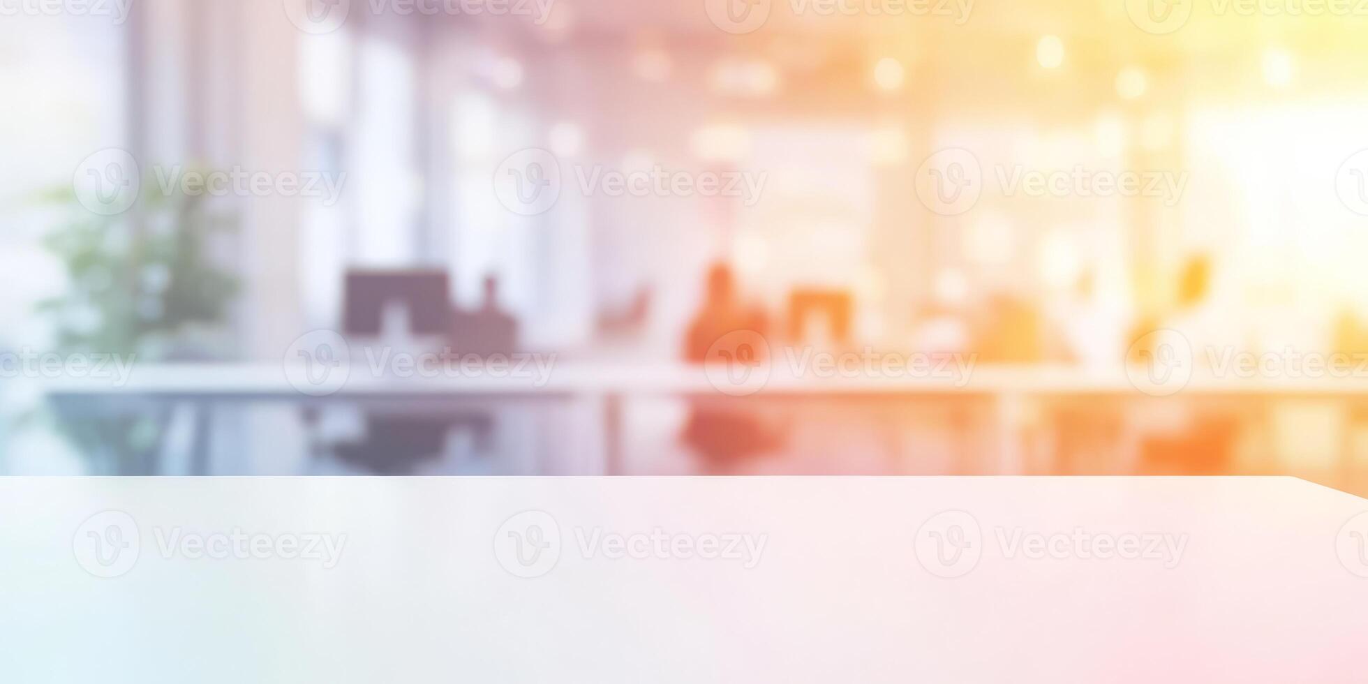 This inviting workspace showcases stylish corporate furniture and a sleek minimalist white tabletop, creating a wellorganized environment that promotes productivity and creativity photo