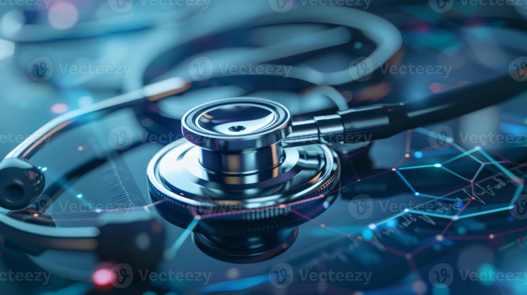 A contemporary stethoscope displayed on a digital interface, symbolizing the ongoing innovation in healthcare photo