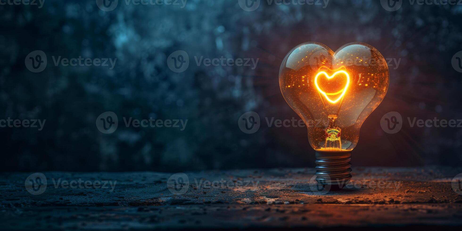 A heartshaped light bulb is glowing with love, casting a warm and romantic light in a dark and moody setting photo